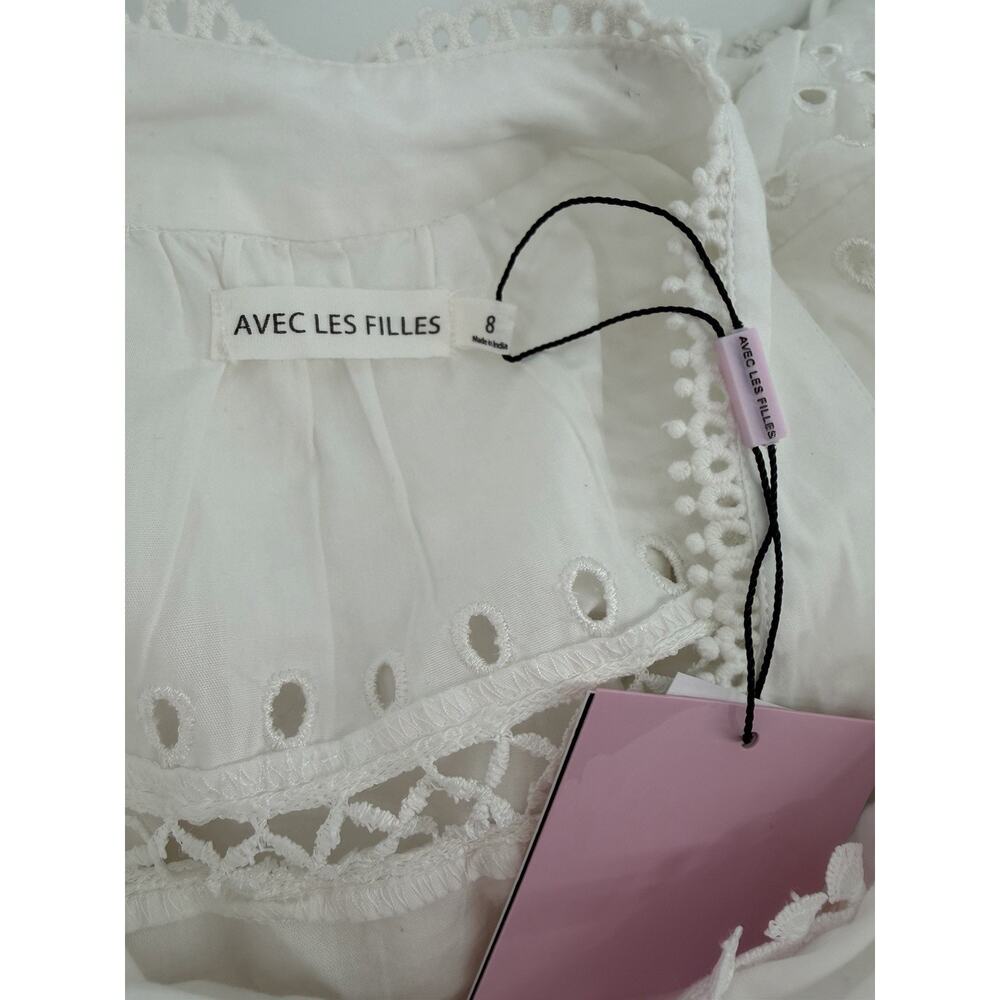 Avec Les Filles Women's White Eyelet Cotton Lined Shirt Dress Size 8 - Picture 11 of 12
